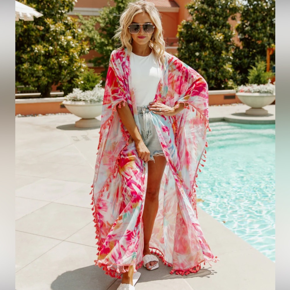 Soho Pink and White Tie-Dye Swim Coverup